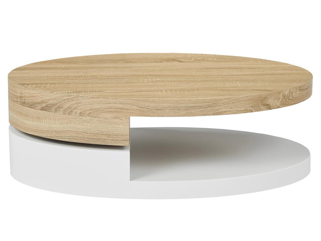 COUCHTISCH mit drehbarer Tischplatte - MDF - Naturfarben & Weiß - VITALY - Naturfarben, Holz (100/60/33cm) - Vente-Unique