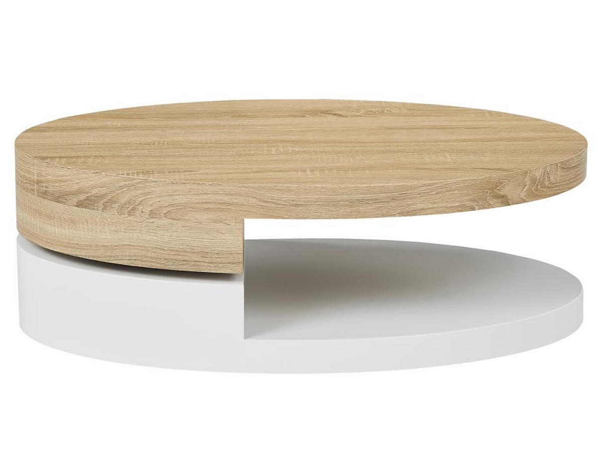 COUCHTISCH mit drehbarer Tischplatte - MDF - Naturfarben & Weiß - VITALY - Naturfarben, Holz (100/60/33cm) - Vente-Unique