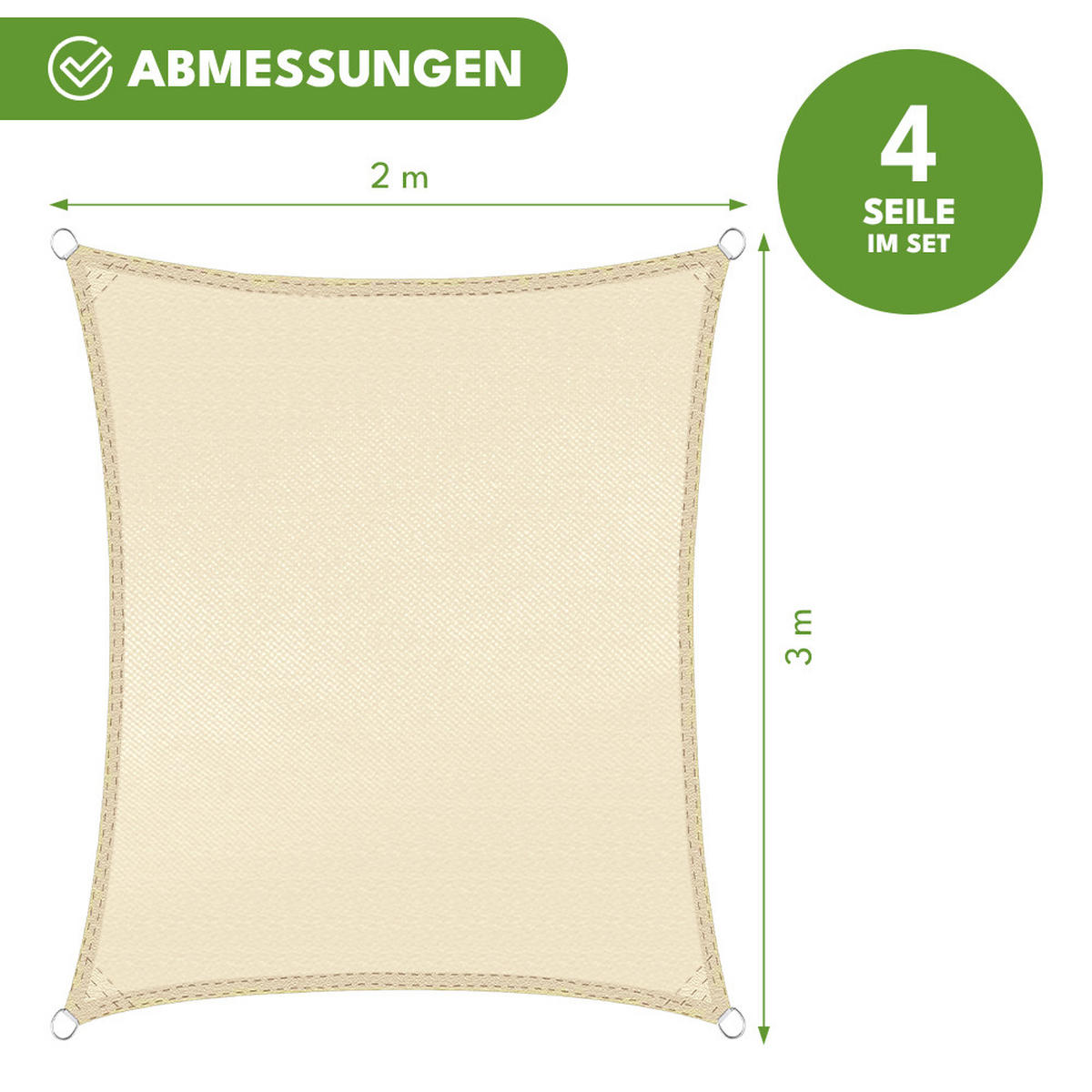 SONNENSEGEL Wasserdicht Rechteckig Beige 3x2m - Beige, Textil (300/200cm) - KRUMAD