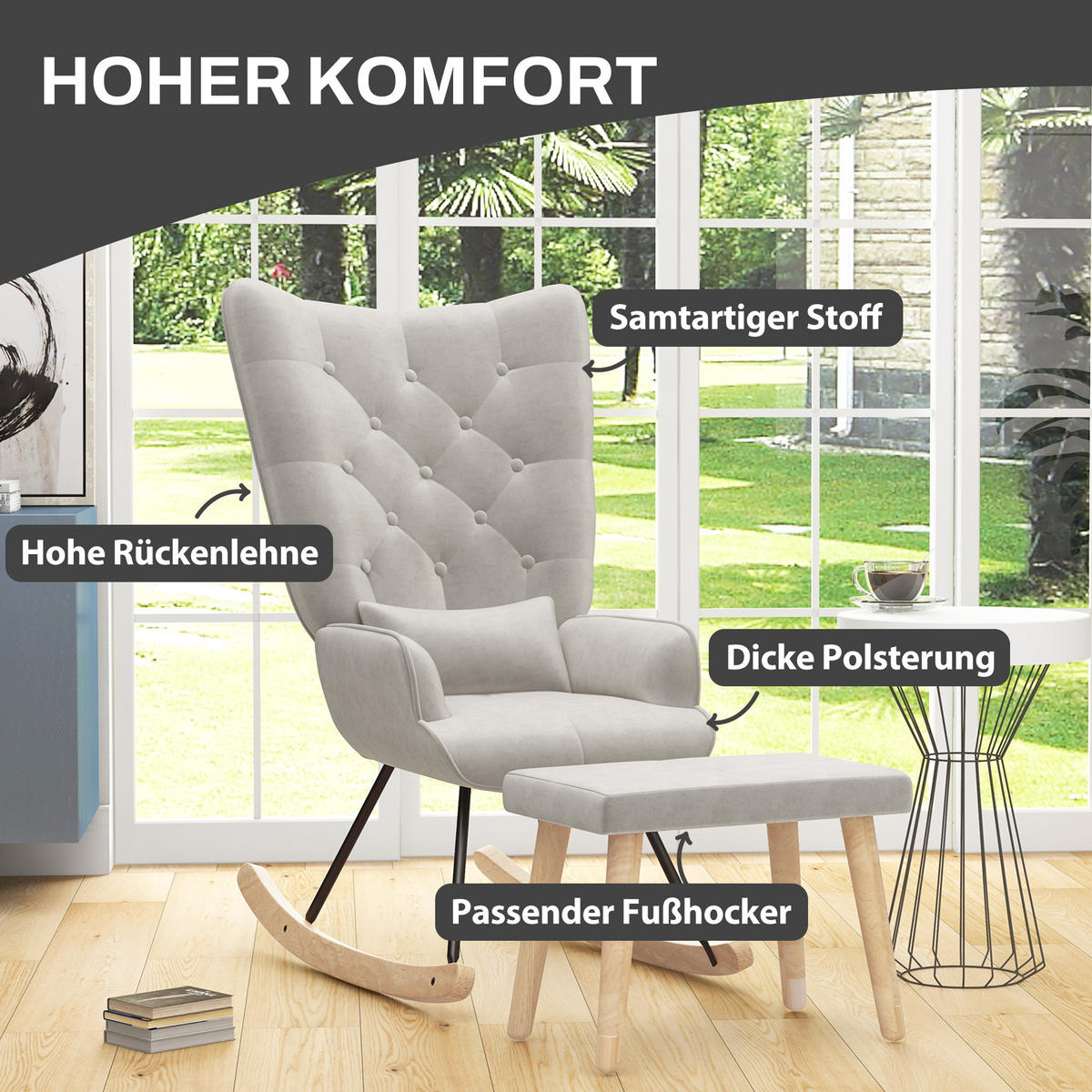 SCHAUKELSESSEL mit Hocker - Weiß, Kunststoff (96/101/66cm) - HOMCOM