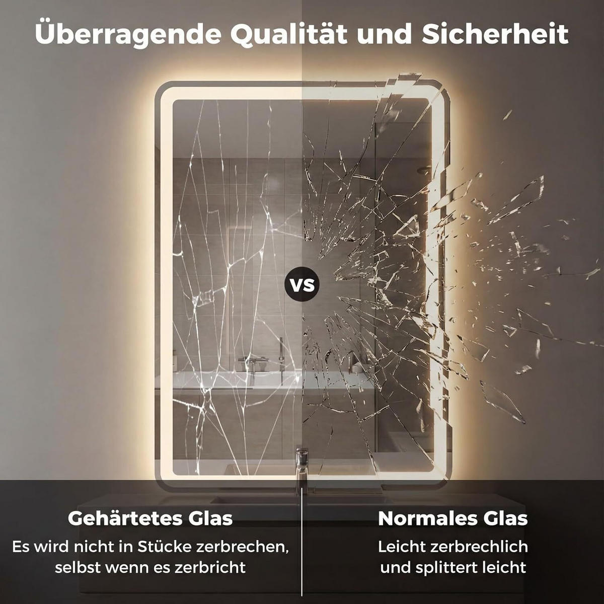 BADSPIEGEL mit LED Beleuchtung silber - Silberfarben, Glas (50/70/3cm) - COSTWAY