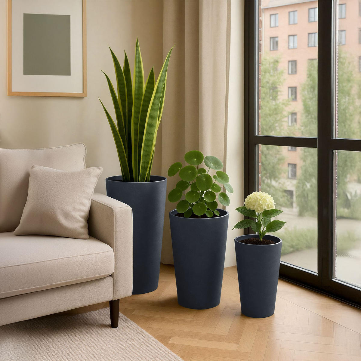 PFLANZKÜBEL 3er Set Anthrazit - Anthrazit, Kunststoff (41/61cm) - CLP