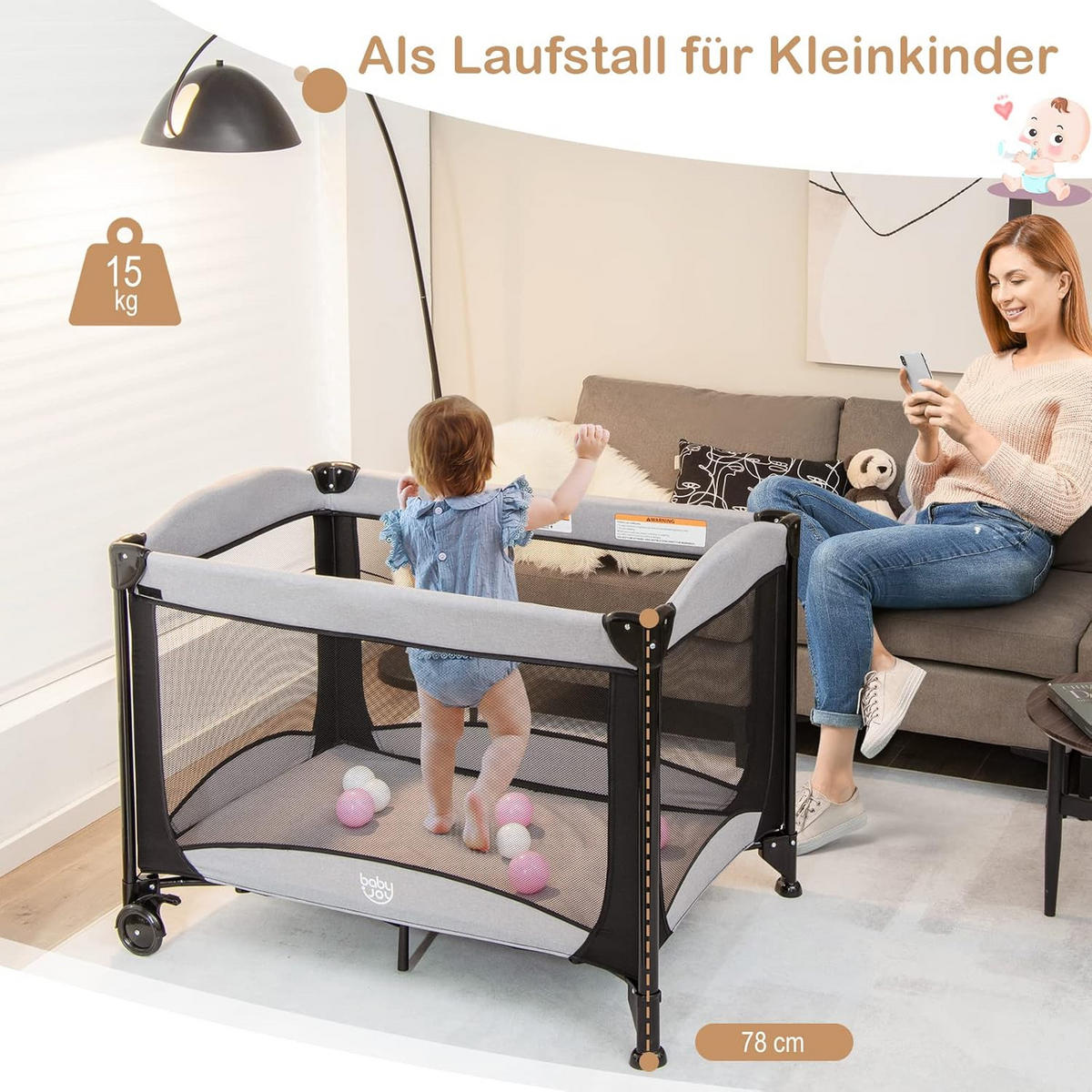 BABYBETT 5 in 1 Babyreisebett Schwarz - Schwarz, Textil - COSTWAY