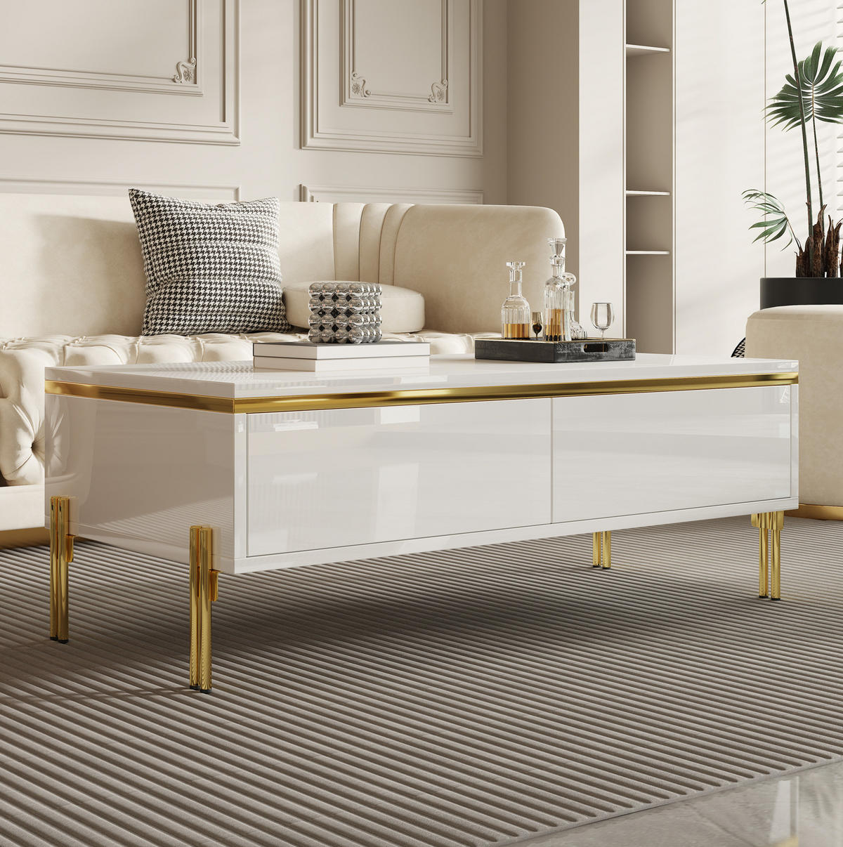 COUCHTISCH mit 2 Schubladen 100 x 50 cm Weiß Hochglanz - Weiß, Holzwerkstoff (100/50/36cm) - Meubliv