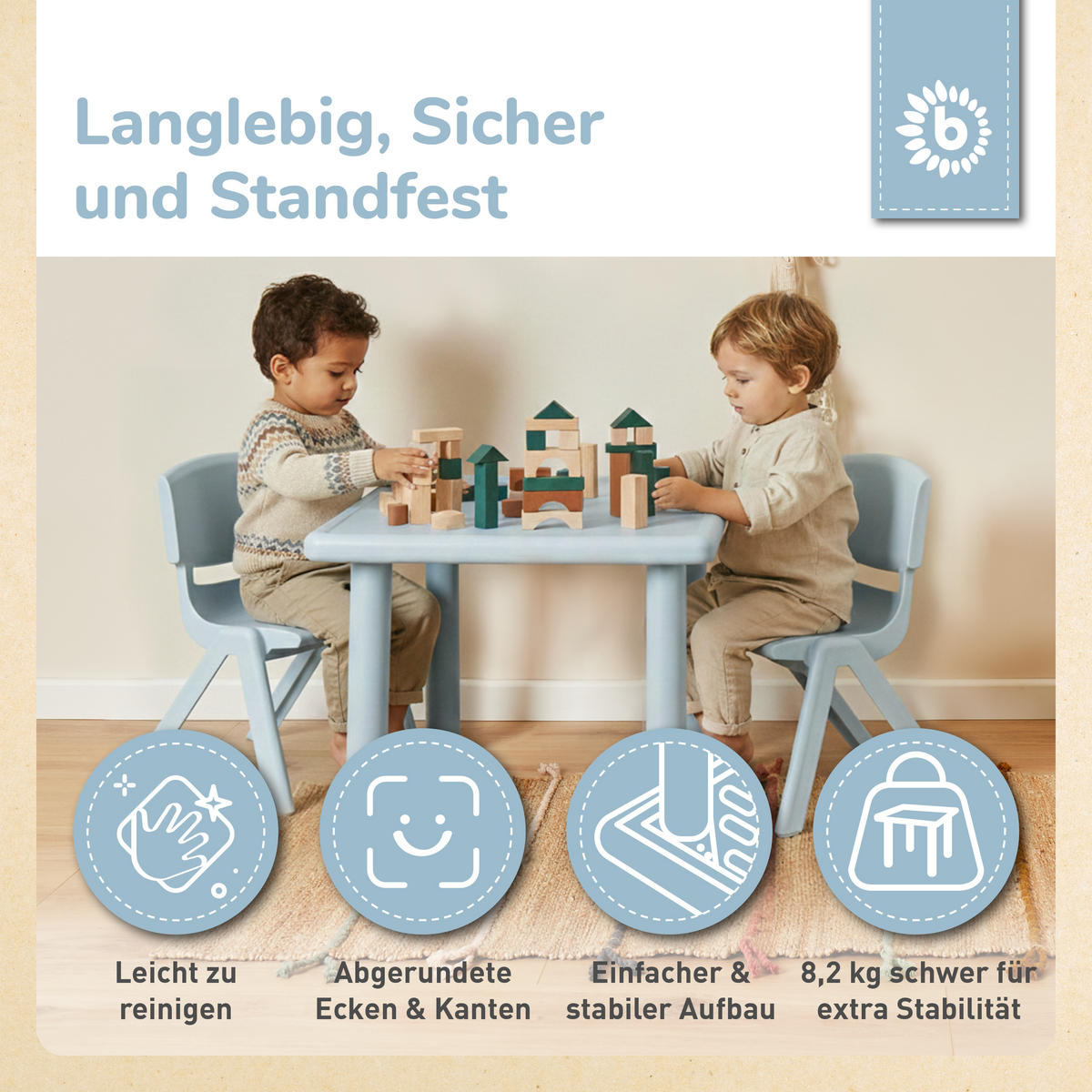 KINDERTISCH Groß Hazy Blue 62x 62x 52 cm Kinder-Tisch Gartentisch Kinder Kunststoff Gartenmöbel Kinder Outdo - Blau, Kunststoff (62/52/62cm) - Bieco Spielwaren