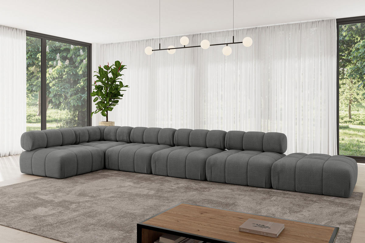 ECKSOFA modulares Sofa Favio-L3 - 475x190x70 cm Dunkelgrau Velours - Dunkelgrau, Holzwerkstoff/Textil (475/190cm) - ALTDECOR