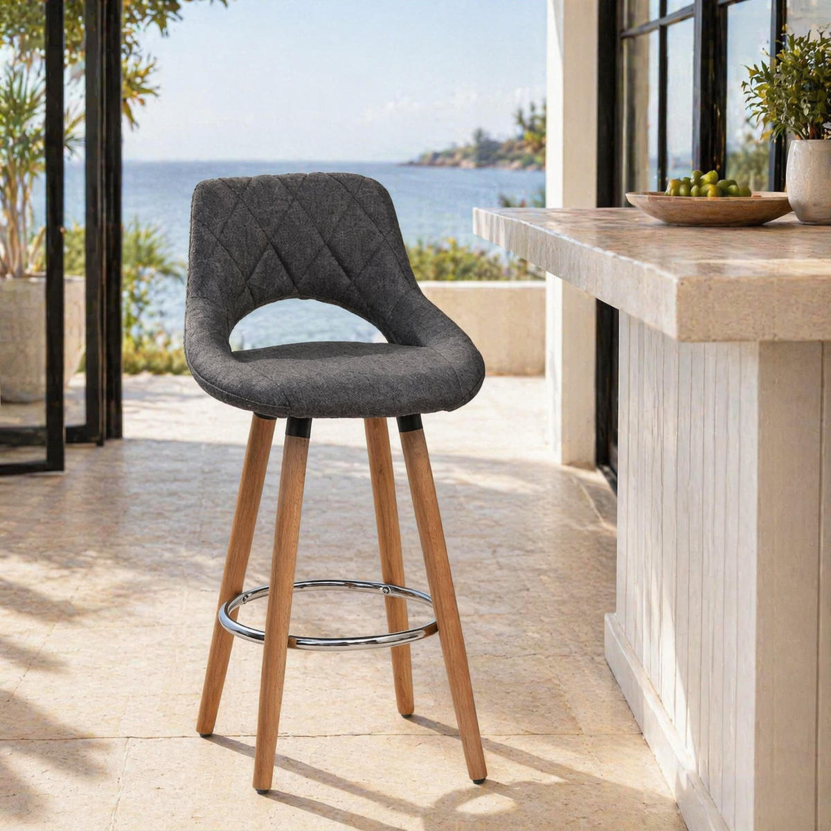 BARHOCKER mit Rückenlehne, 68 cm Sitzhöhe, Dunkelgrau - Dunkelgrau, Holz (40/70/43cm) - MIVRAY