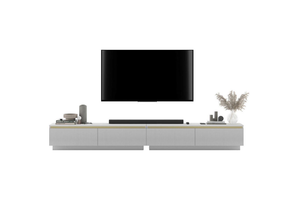 TV-LOWBOARD 2-er Set Selene Weiß matt geriffelte Fronten 140 cm - Weiß, Holzwerkstoff (280/37/35cm) - Meble Lindner