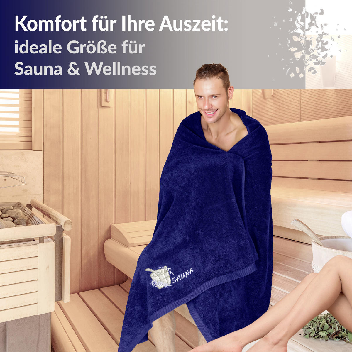 SAUNATUCH Lillby Marine Blau 100x200 cm - Dunkelblau, Textil (100/200cm) - Lashuma