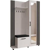 GARDEROBE Linaro mit Spiegel, Sitzbank in Lamellen-Optik 137/207/42 cm, Links - Multicolor/Schwarz, Holzwerkstoff (137/207/42cm) - WFL GROUP