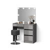 SCHMINKTISCH Imola Grau mit LED Beleuchtung und Hocker - Grau, Holzwerkstoff (90/75/40cm) - Livinity®