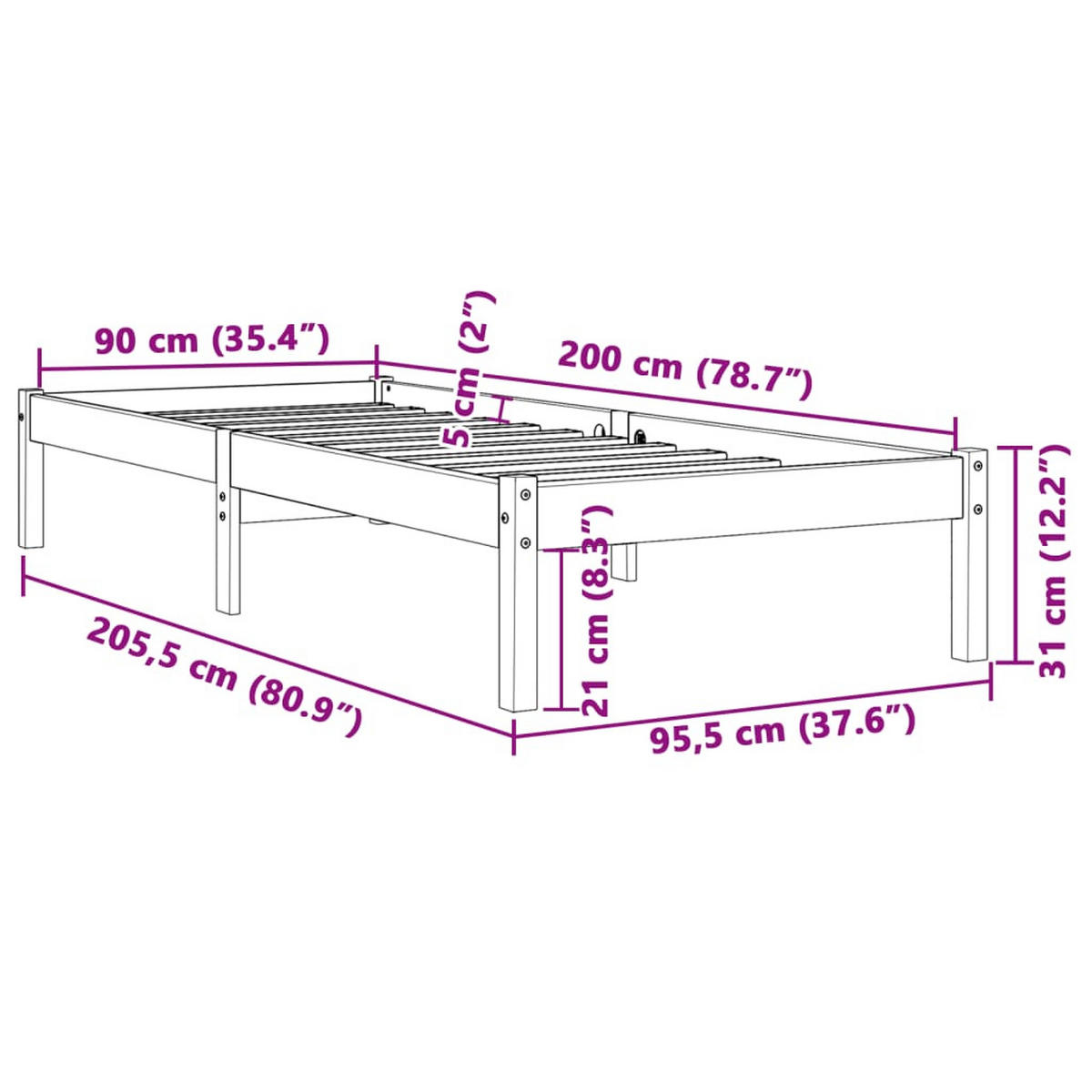 MASSIVHOLZBETT Ohne Matratze Wachsbraun 90/200 Kiefernholz - Braun, Holz (90/200cm) - vidaXL