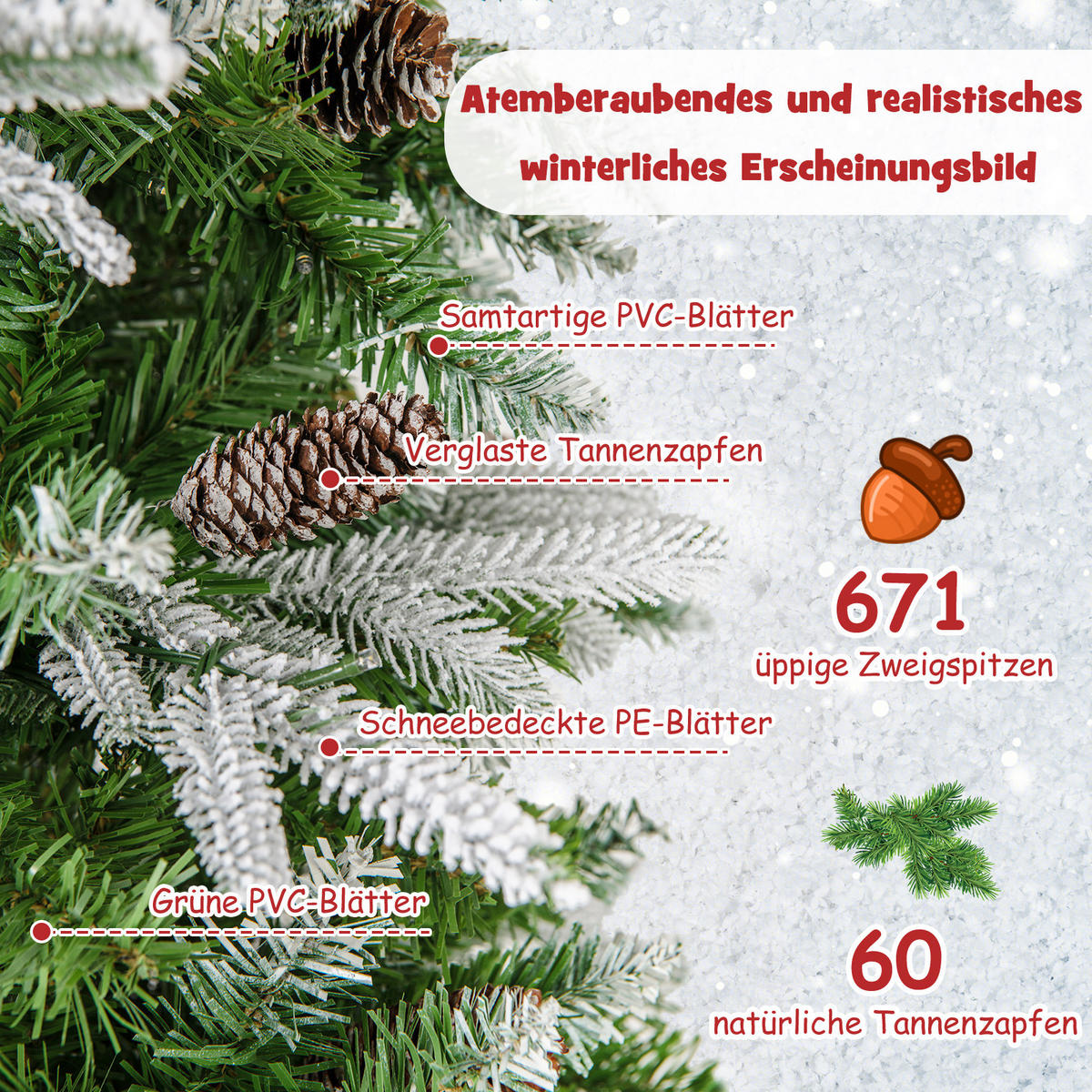 WEIHNACHTSBAUM 190cm Grün - Grün, Metall (190cm) - COSTWAY