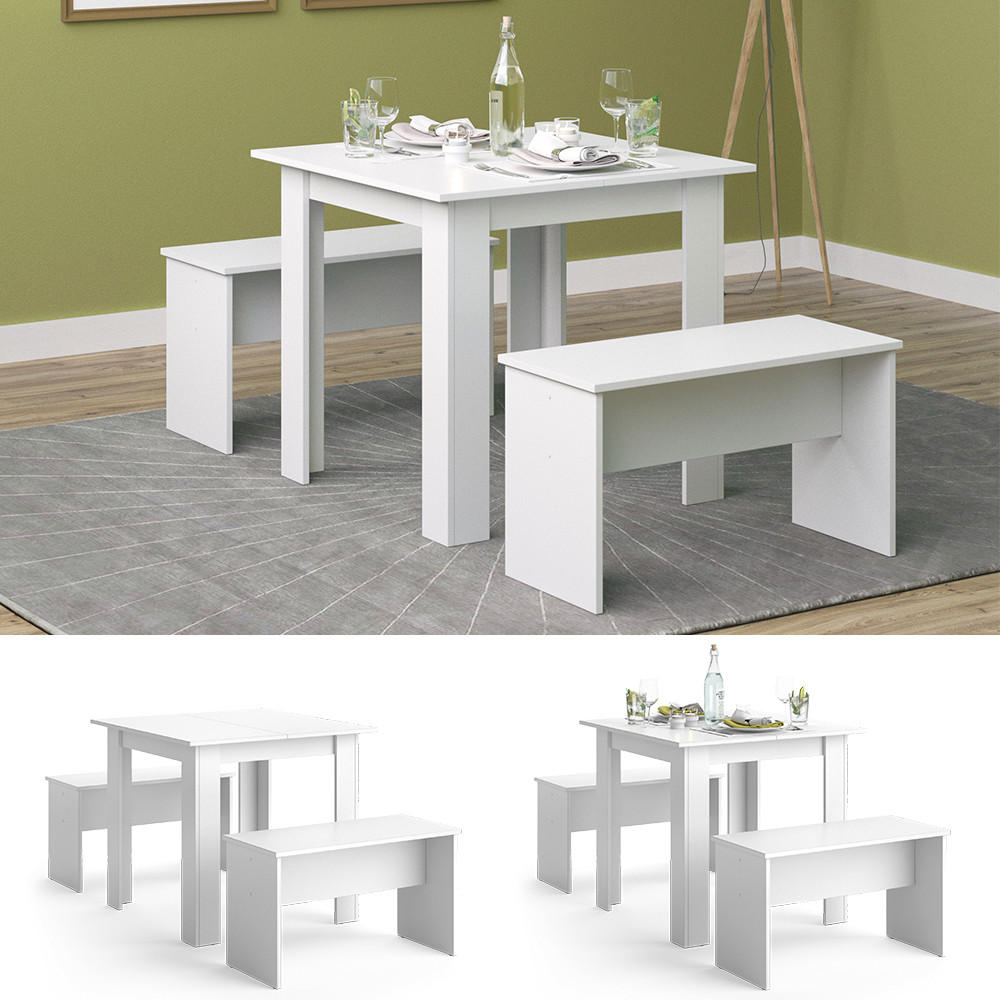 ESSTISCH SET Sentio Weiß 80 x 80 cm mit 2 Bänken - Weiß, Holzwerkstoff (80/73/80cm) - Vicco