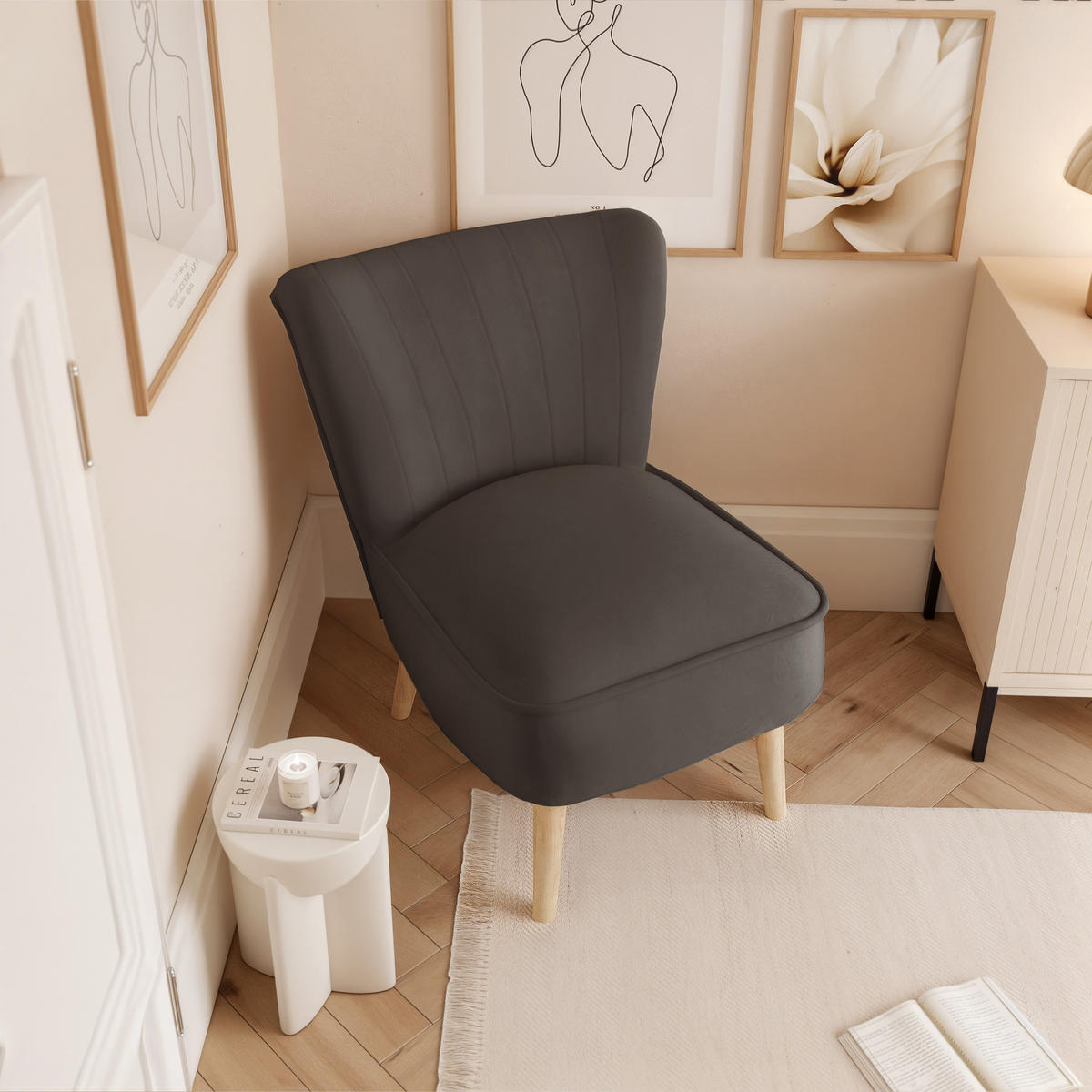 SESSEL DANTE 67/76/76 cm, Samtstoff Dunkelgrau - Dunkelgrau/Buchefarben, Holz/Textil (67/76/76cm) - Idohome