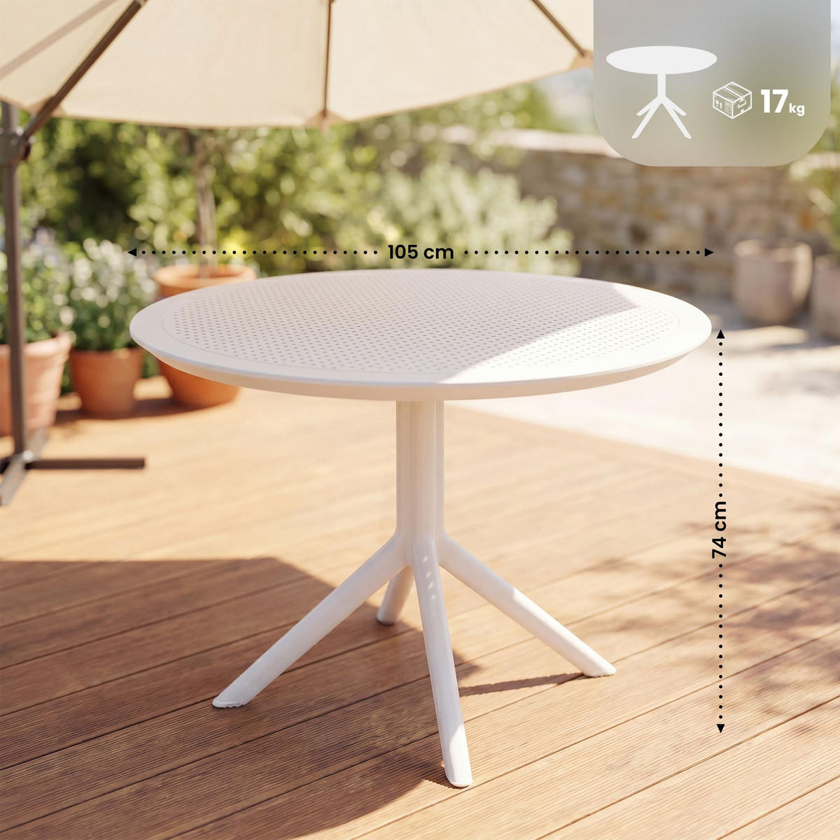 GARTENTISCH rund Ø105 cm Kunststoff Weiß - Weiß, Kunststoff (105/105/74cm) - CLP