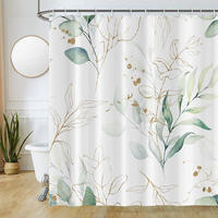 DUSCHVORHANG mit Blätter Grün Stoff waschbar Badezimmer Polyester wasserdicht mit Haken - Grün, Textil (200/180cm) - MCBOSON