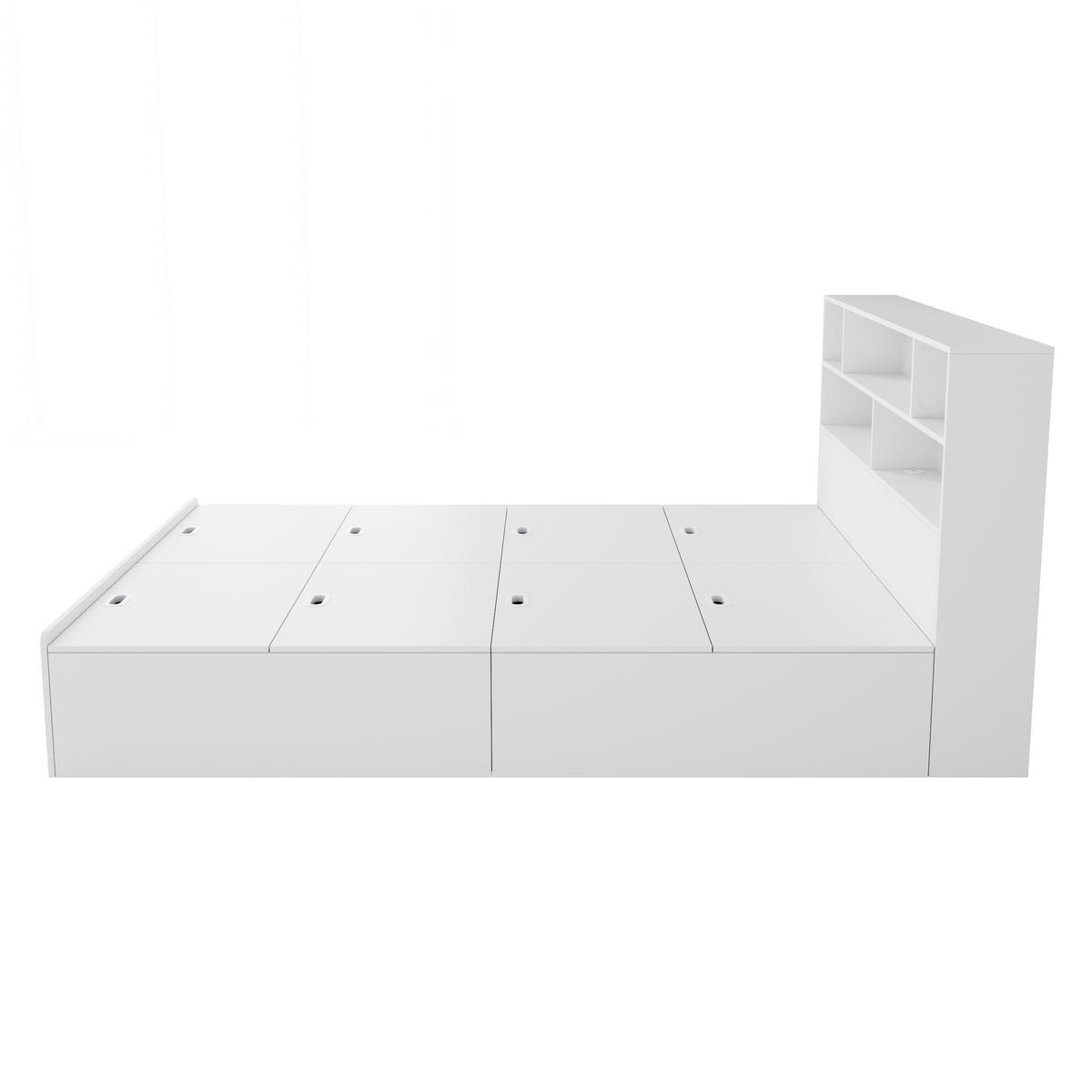 BETT 140/200 cm Weiß mit USB-Anschlüssen und großem Stauraum - Weiß, Holzwerkstoff (140/200cm) - OKWISH