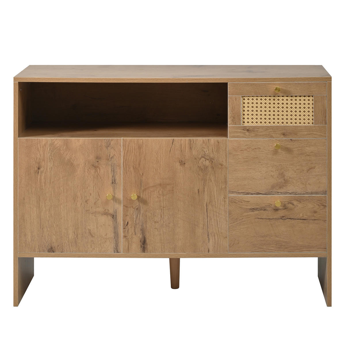 SIDEBOARD holzoptik & rattan mit 3 schubladen & 2 türen - Naturfarben, Holzwerkstoff (105/76/40cm) - Urban Meuble