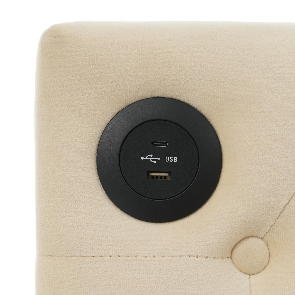 POLSTERBETT aus Samt 90x200 cm in Beige mit USB, Type-C & 2 Schubladen - Beige, Textil (90/200cm) - Modfu