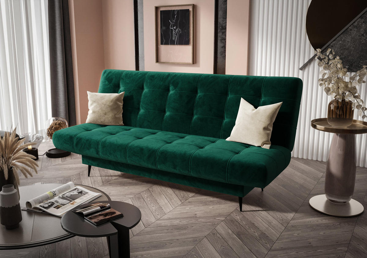 SCHLAFSOFA KONGO 05, Sofa mit Schlaffunktion, Farbe: Grün, Velourstoff - Grün, Textil (200/97/97cm) - O-Sofa