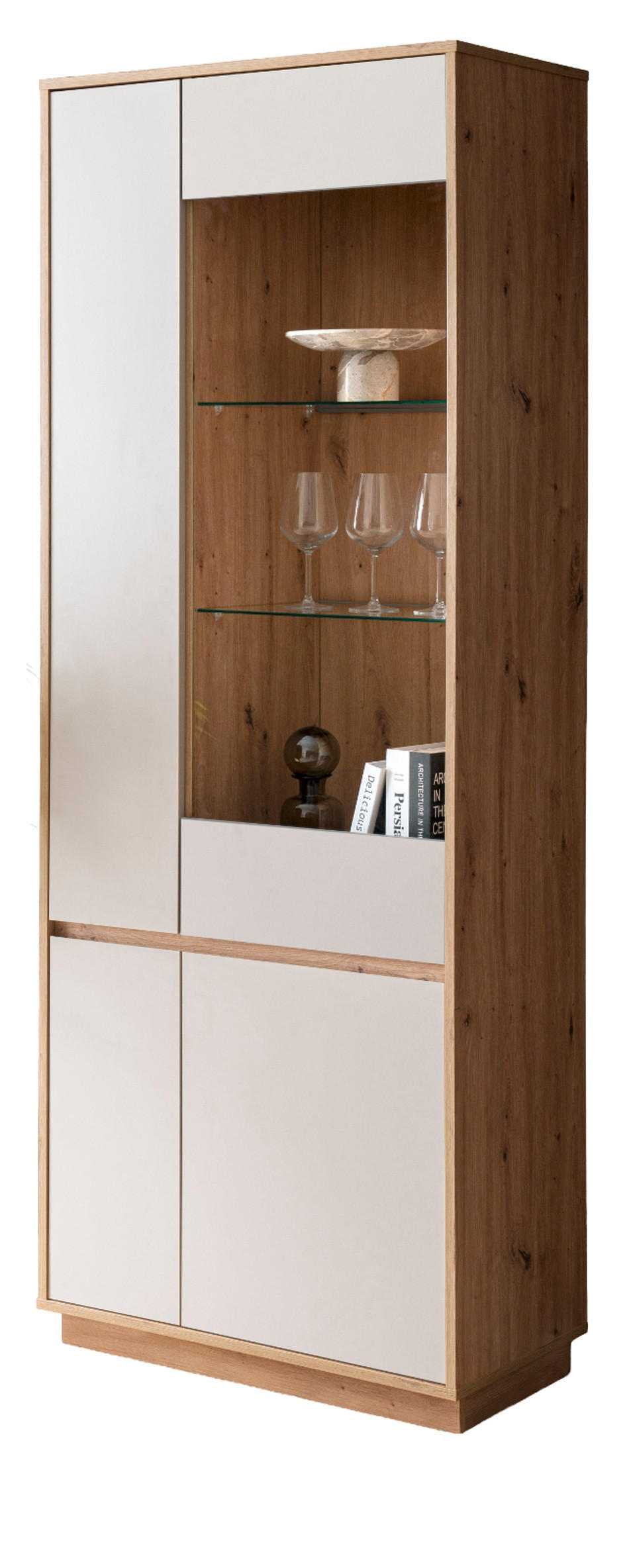 VITRINE Kaschmir, Eiche Artisan 75 cm, Vitrinenschrank mit Soft-Close - Kaschmir/Eiche Artisan, Glas/Holzwerkstoff (75/205/40cm) - Furn.Design