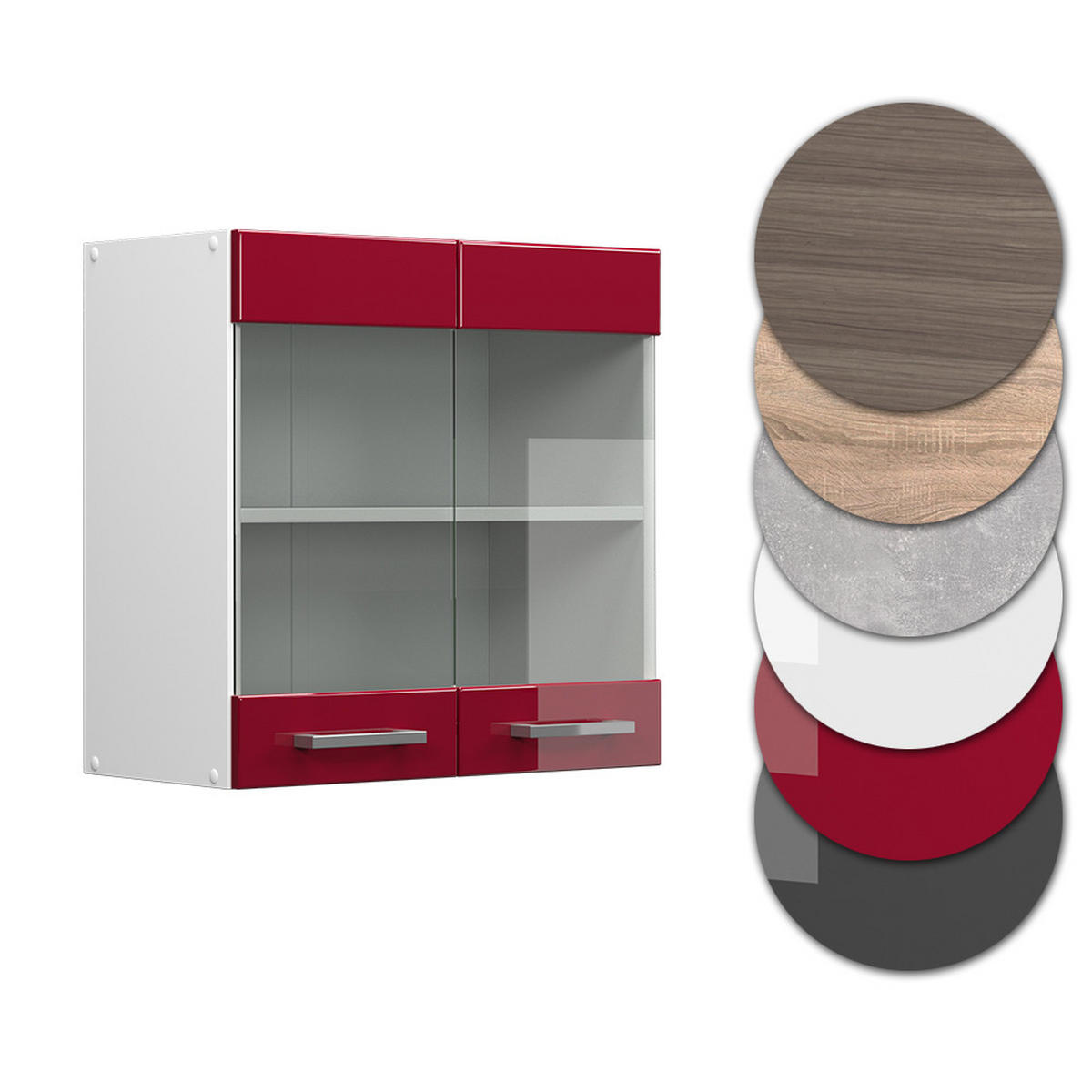 KÜCHENGLASSCHRANK R-Line Rot Hochglanz 60 cm - Bordeaux/Rot, Holzwerkstoff (60/60/31cm) - Vicco