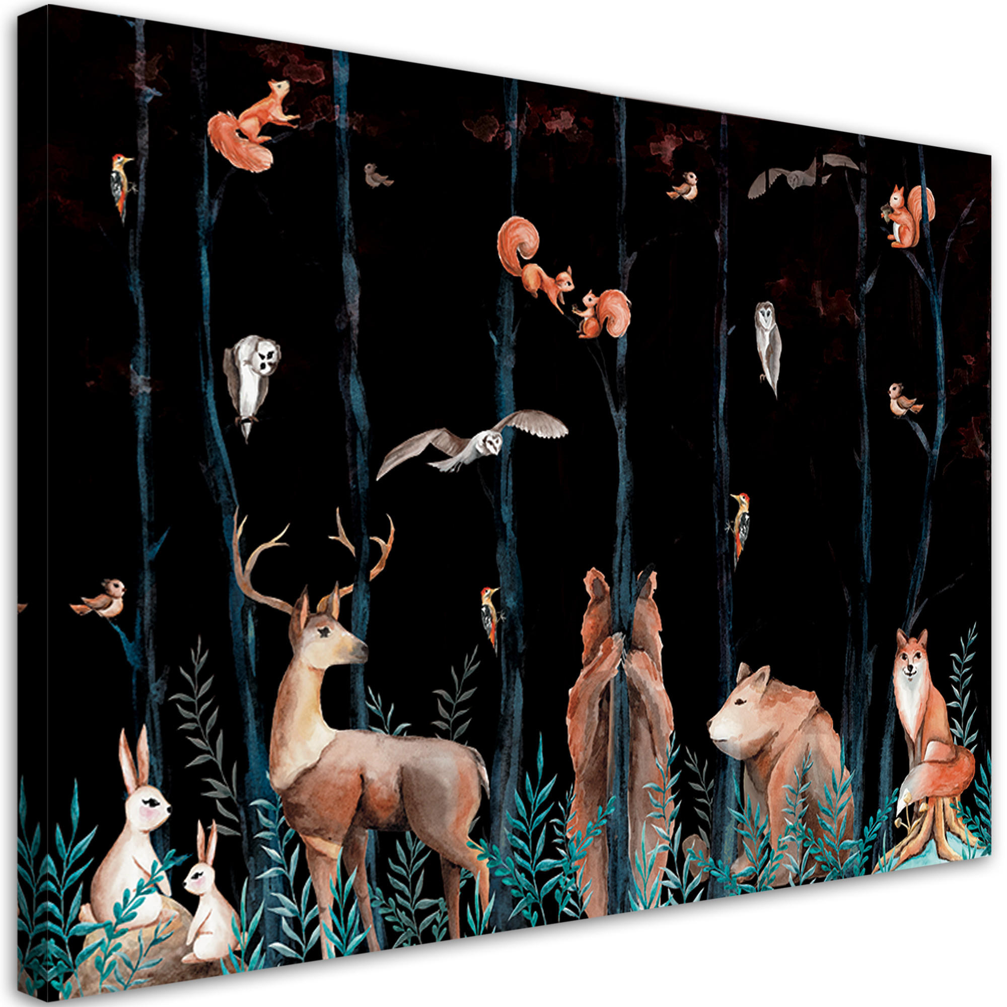 WANDBILD waldtiere hirschbär fuchs - Schwarz, Textil (60/40cm) - Feeby