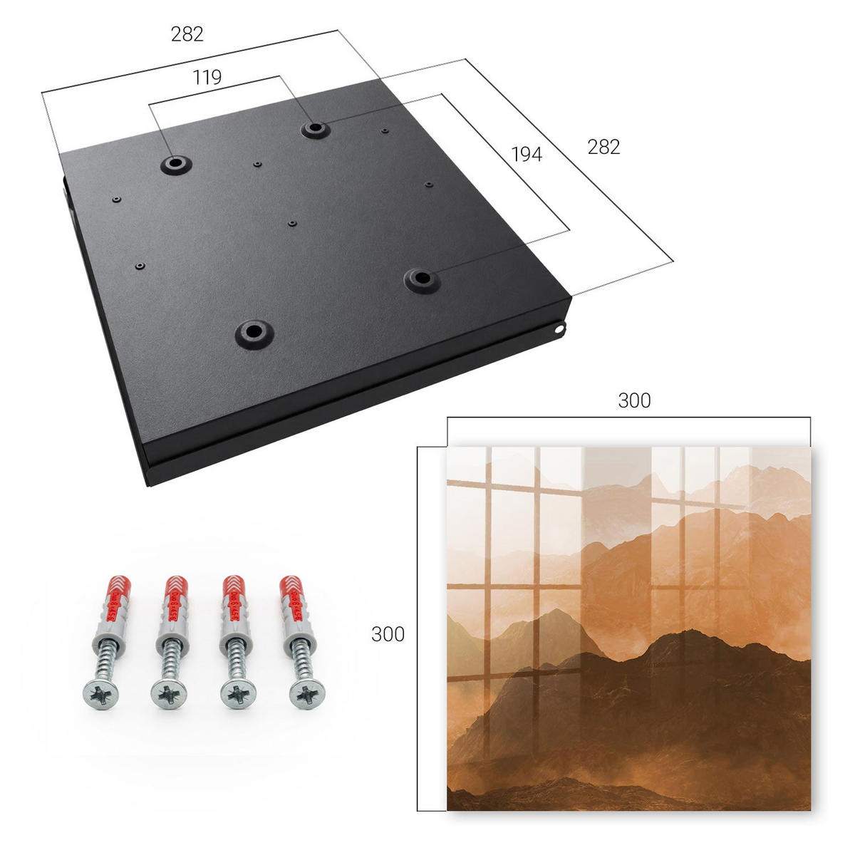SCHLÜSSELBOX Schwarz 30x30 cm- Türöffnung nach rechts - Bergpanorama - Orange, Metall (30/30/5cm) - TULUP