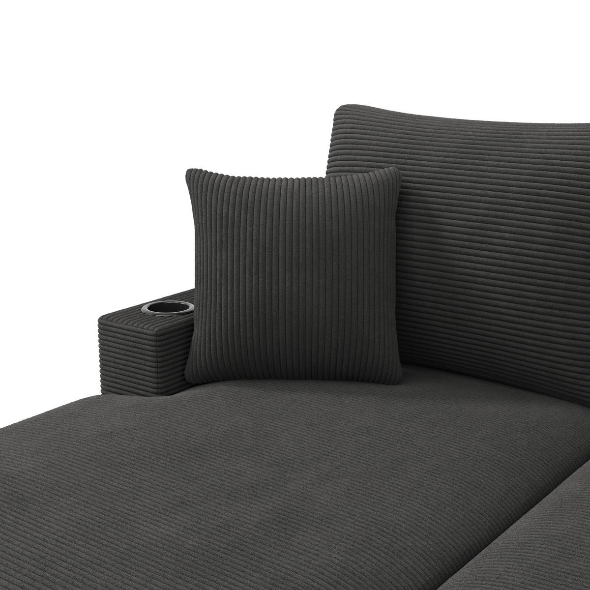 SOFA 2-Sitzer mit USB und Handyhalterung 163 x 140 cm Cord Grau - Grau, Textil (140/82/163cm) - Meubliv