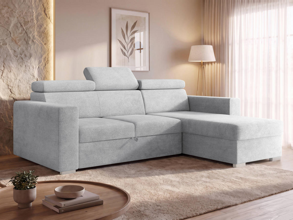 ECKSCHLAFSOFA Pedro 2rLC - Silberfarben/Hellgrau, Holz/Kunststoff (235/170cm) - MIRJAN24