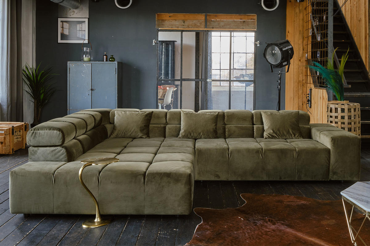 ECKSOFA NEVADA Hellgrün Velvet - Schwarz/Hellgrün, Textil (319/215cm) - KAWOLA