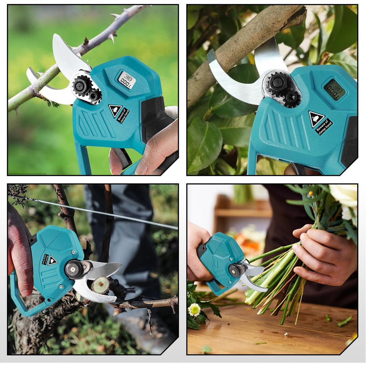 GARTENSCHERE - mit Digitalanzeige - 30 mm, 1 Batterie, 18 Volt - Blau, Metall (20/12/29cm)