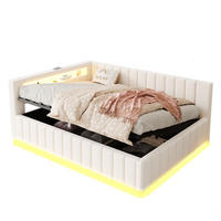 POLSTERBETT 140/200 cm aus Samtstoff mit LED-Beleuchtung USB-Anschluss und Stauraum Beige - Beige, Textil (140/200cm) - Modenvie