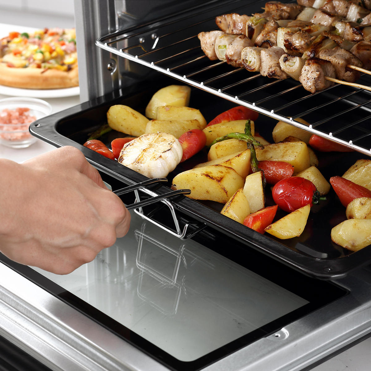 MINIBACKOFEN 32L 1600W Elektrischer Ofen mit Umluft, Backblech, Grillrost & Krümelblech, Edelstahl Glas, Silber - Silberfarben, Metall (52.2/33.5/38.1cm) - Beaface