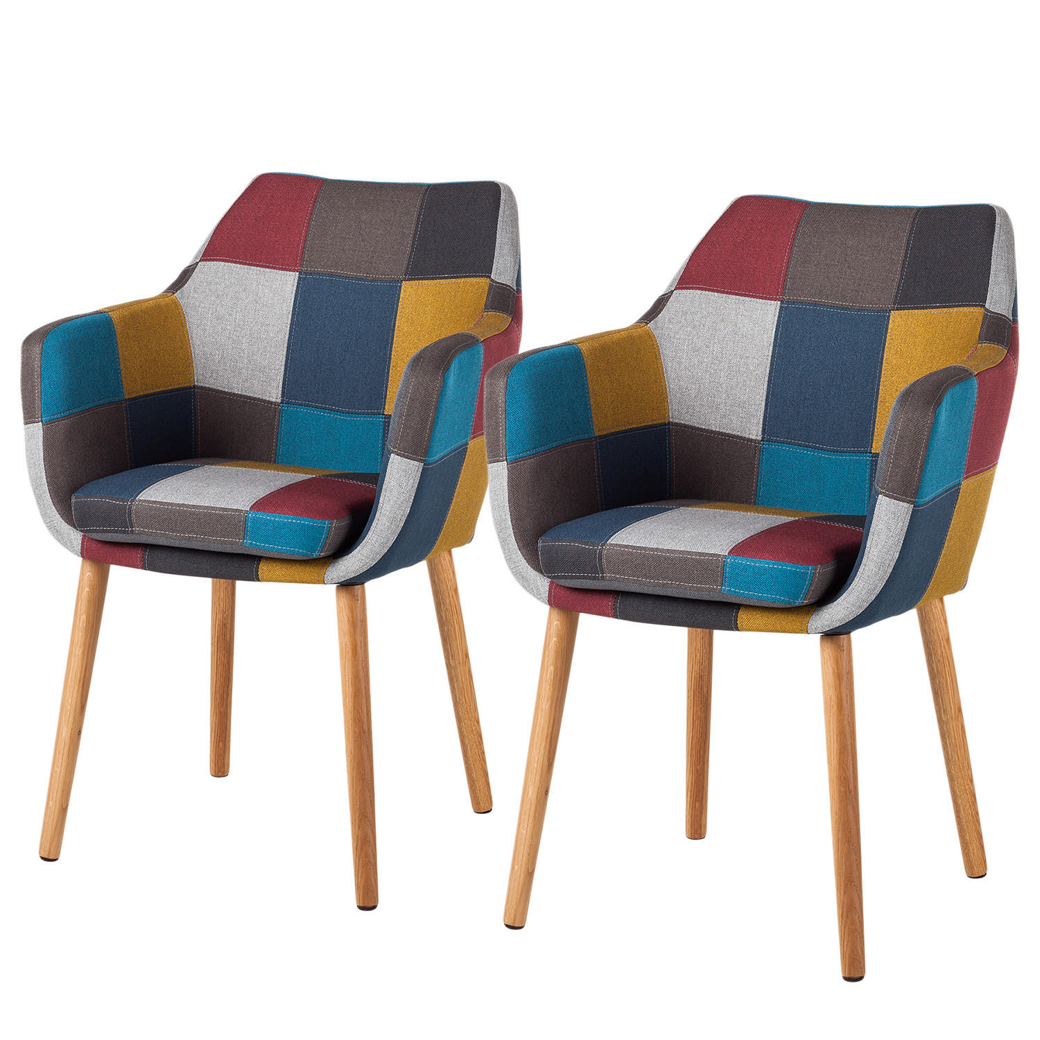 ARMLEHNENSTUHL - Webstoff / Massivholz Eiche - Mehrfarbig - Eichefarben/Multicolor, Eichenholz/Holz (58/84/58cm) - home24