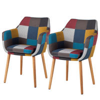 ARMLEHNENSTUHL - Webstoff / Massivholz Eiche - Mehrfarbig - Eichefarben/Multicolor, Eichenholz/Holz (58/84/58cm) - home24