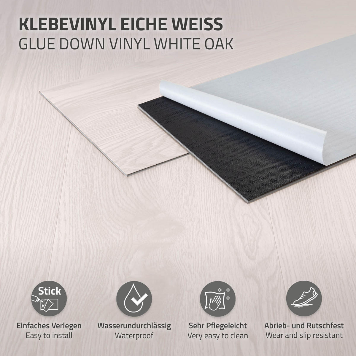 VINYLBODEN selbstklebend 11,15m²/80 Dielen Eiche Weiß - Weiß, Kunststoff (91.5/15.3/0.2cm) - ML-DESIGN