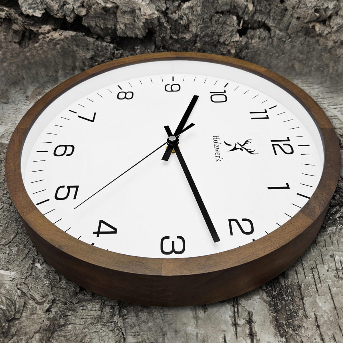 WANDUHR Holz Designer BLOMBERG Loft Wand Uhr, braun, weiß - Schwarz/Braun, Glas/Holz (30/30/4.2cm) - Holzwerk