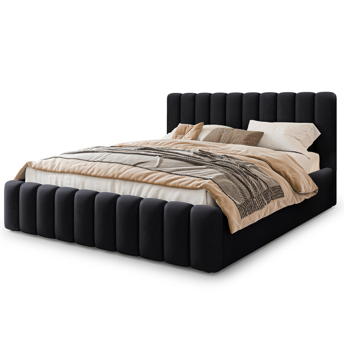 POLSTERBETT DINESE 200x200 cm mit Bettkästen - Schwarz - Schwarz, Holz (200/200cm) - MASSENO