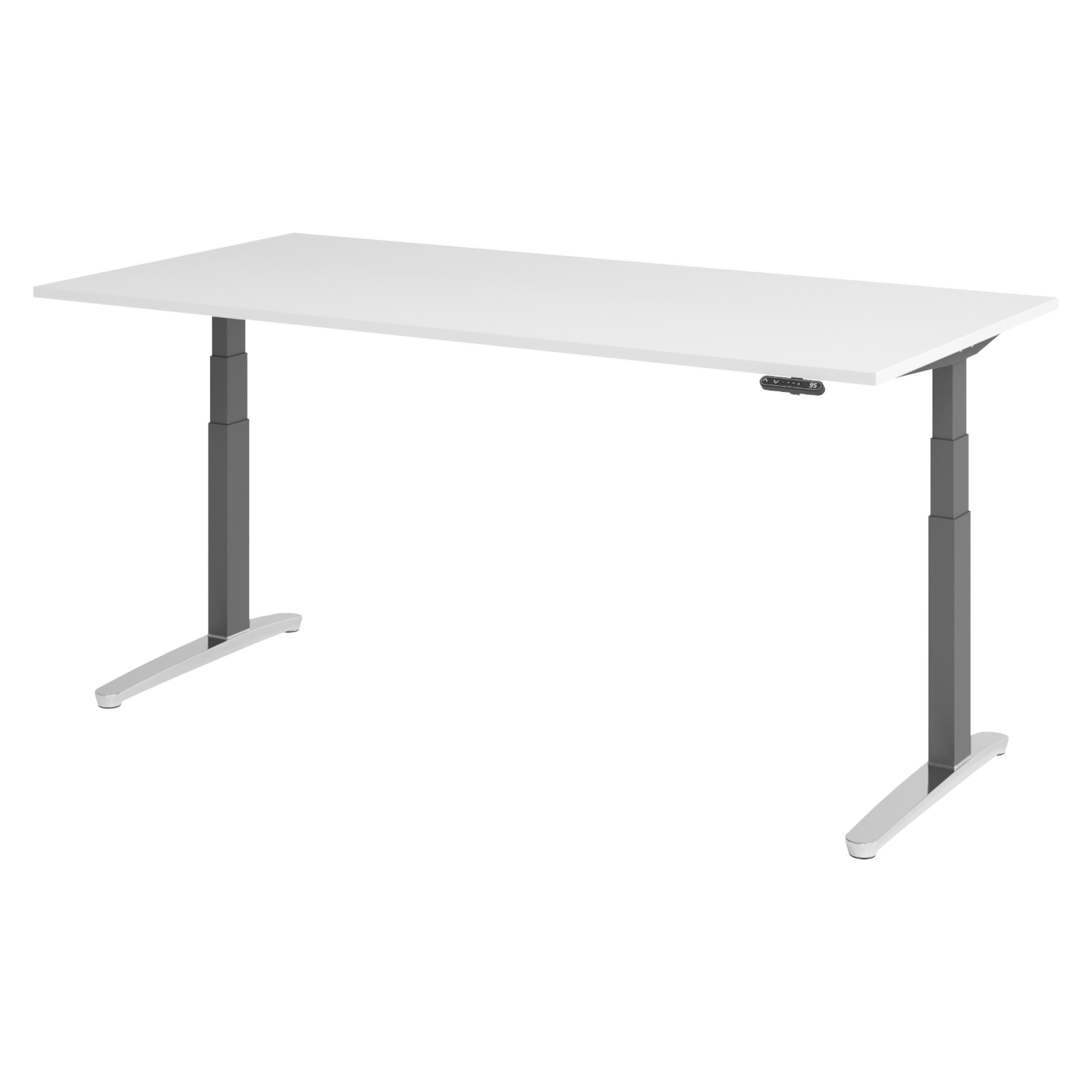 SCHREIBTISCH elektrisch XBHM 100/200/74 cm in Weiß/Graphitfarben/Alu poliert - Graphitfarben/Weiß, Holzwerkstoff (100/200/74cm) - bümö