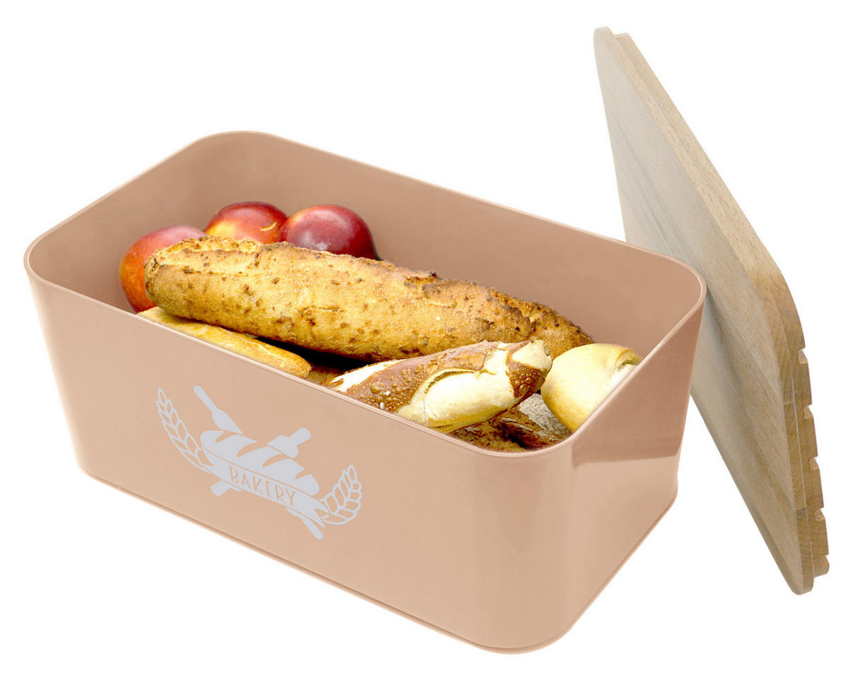 BROTKASTEN mit Bambus Schneidebrett puder - Koralle, Kunststoff (15/22/36cm) - Lashuma