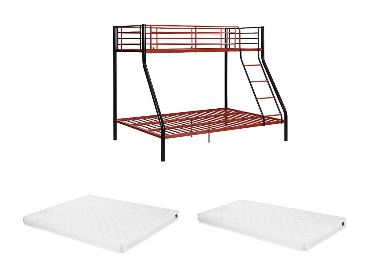 ETAGENBETT - 90 & 140 x 190 cm - Stahl - Schwarz & Rot + Matratze - ELEVATIO IV - Rot/Schwarz, Metall - Vente-Unique