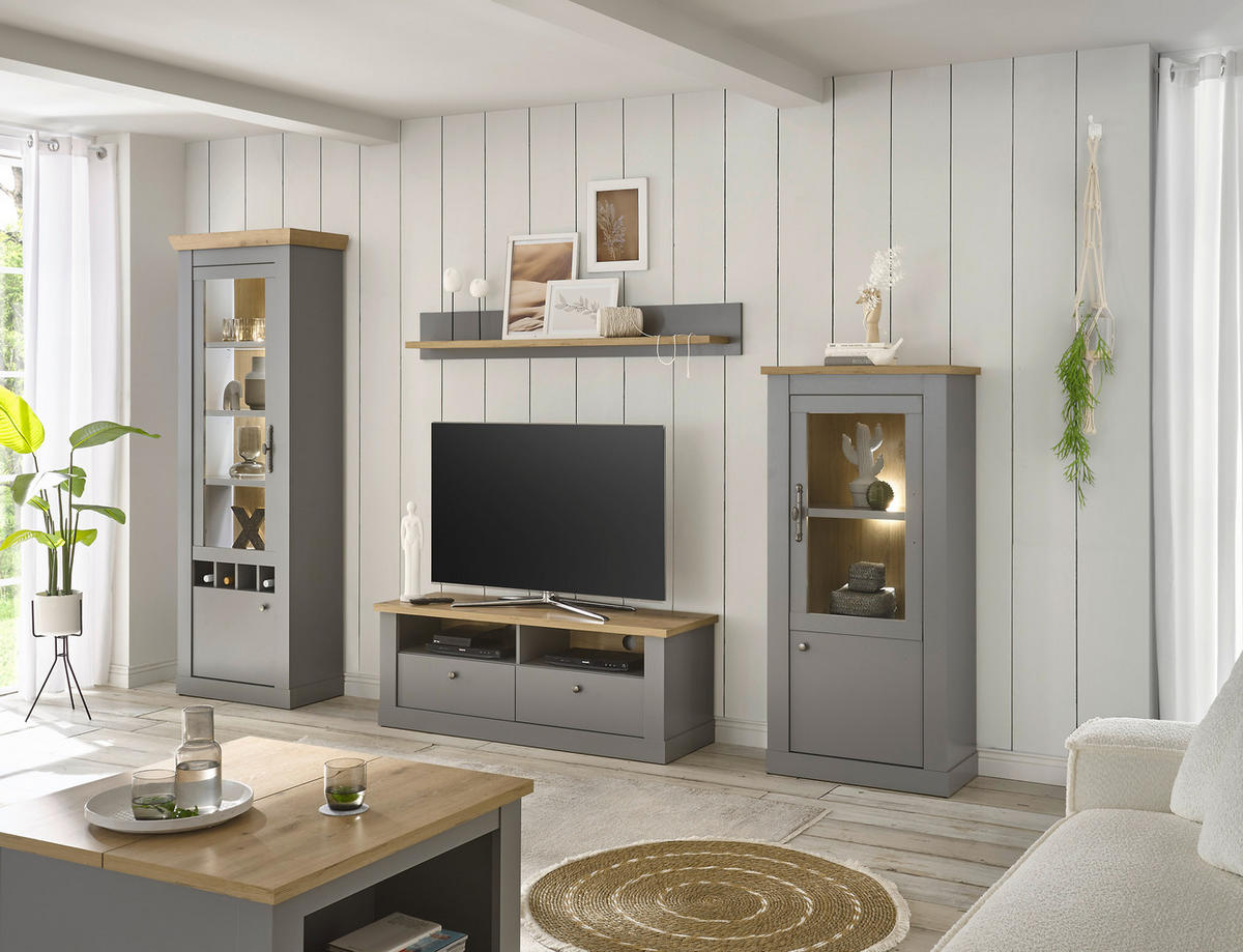 TV-LOWBOARD C14 Light Gray & Artisan Eiche 132/48/44 cm Landhaus - Grau, Holzwerkstoff (132/48/44cm) - Livojo