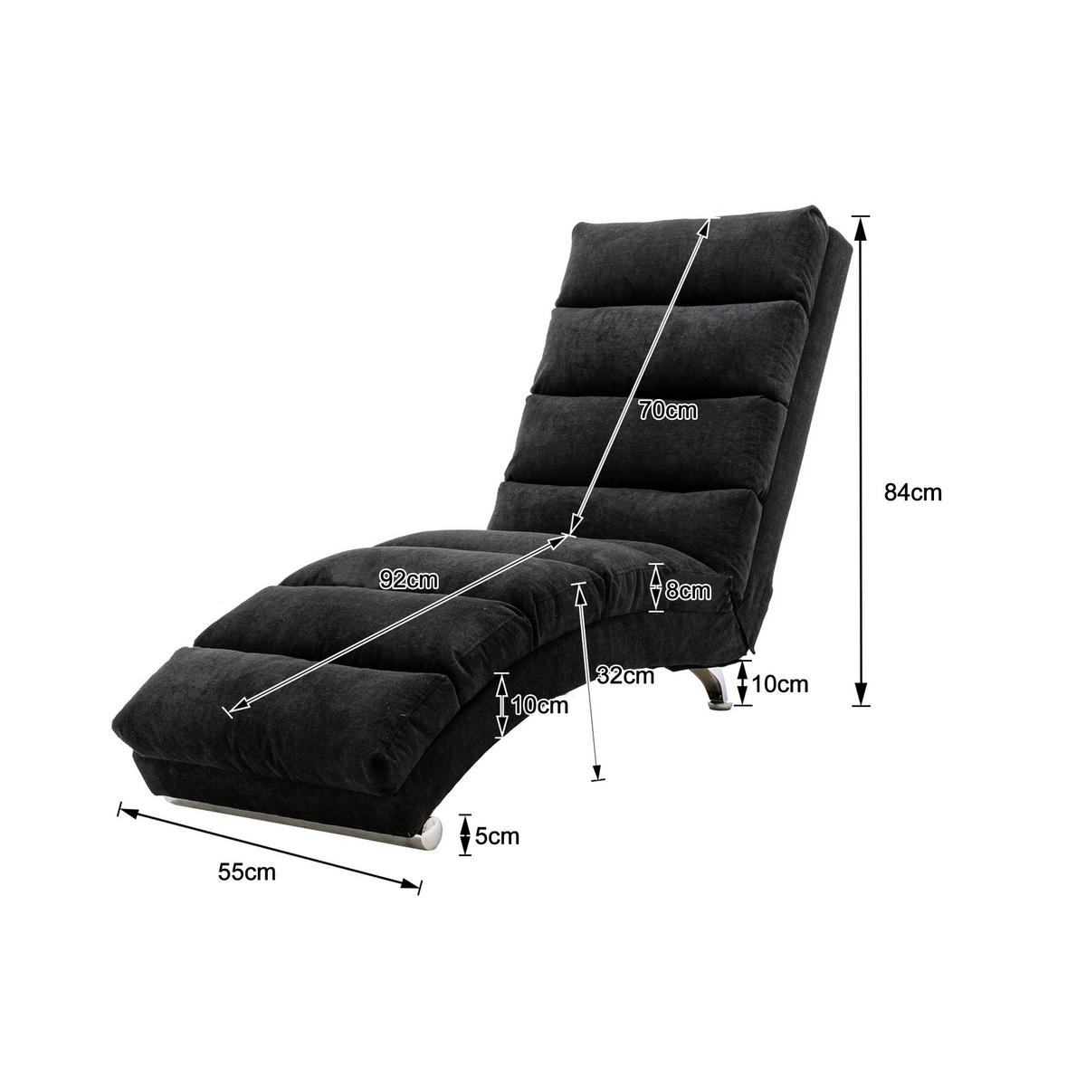 RELAXLIEGE Liegesessel,Relaxsessel,Leinenstoff,Schwarz - Schwarz, Textil (55/84/148cm) - LVHOM