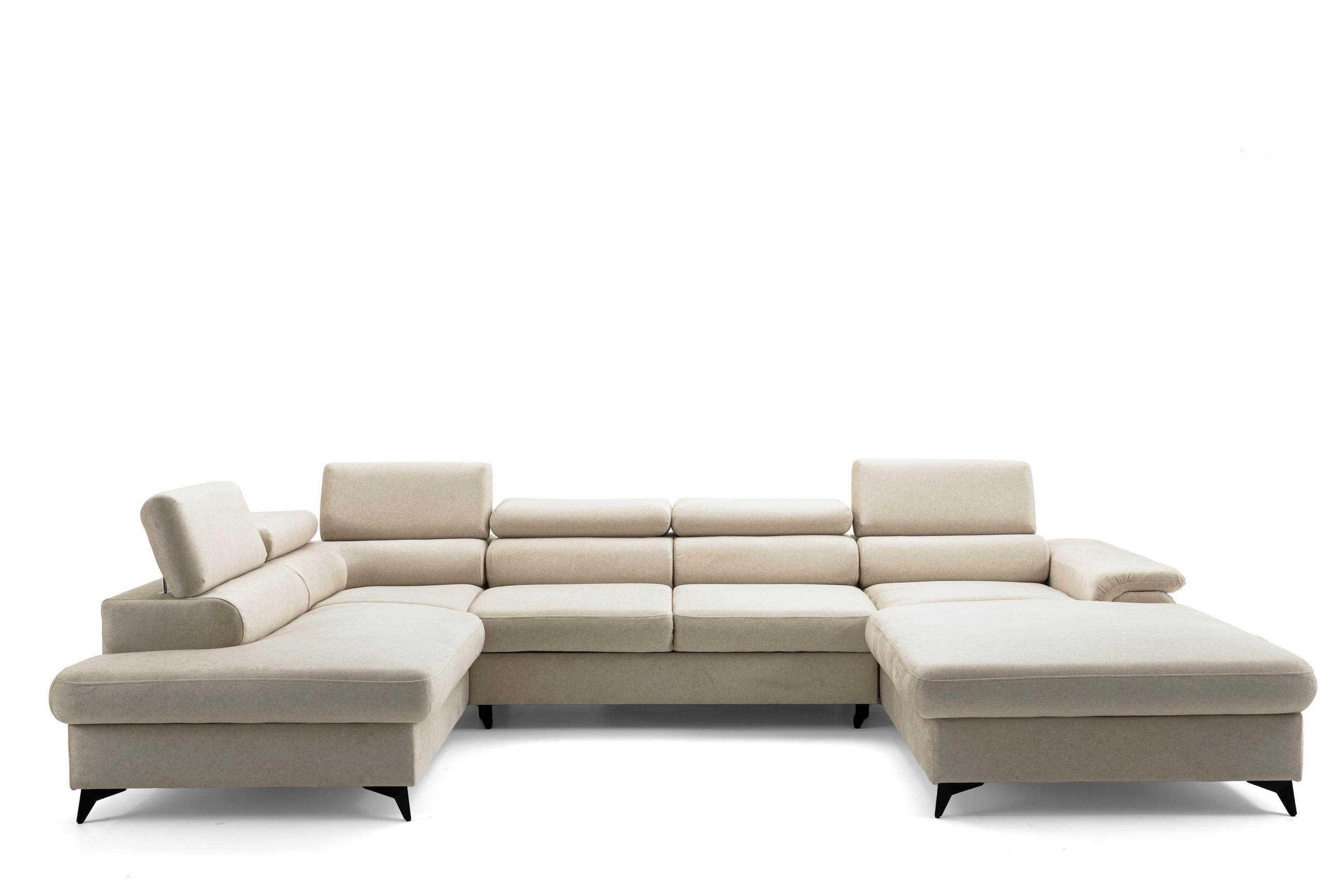 ECKSOFA U-Form PLAZA U Links mit Schlaffunktion 125x256 Velours Beige - Beige/Schwarz, Holz/Kunststoff (350/95/210cm) - Muffo