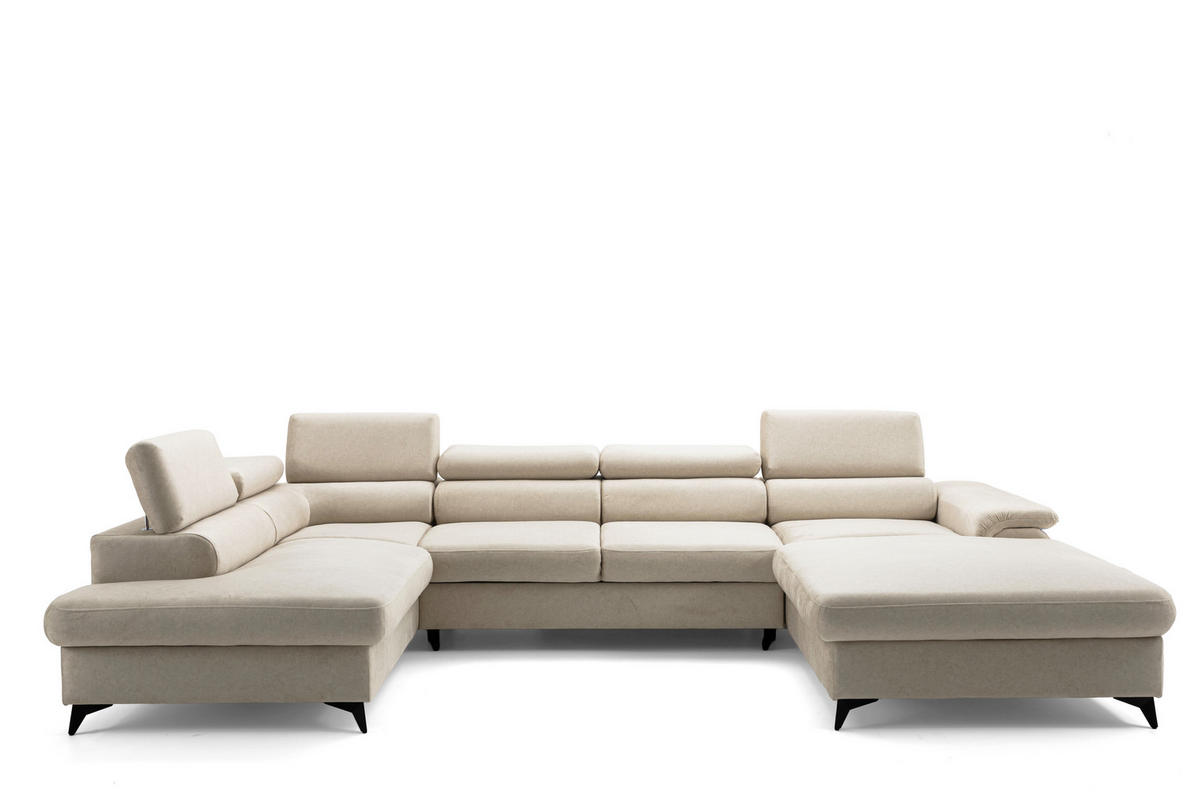 ECKSOFA U-Form PLAZA U Links mit Schlaffunktion 125x256 Velours Beige - Beige/Schwarz, Holz/Kunststoff (350/95/210cm) - Muffo