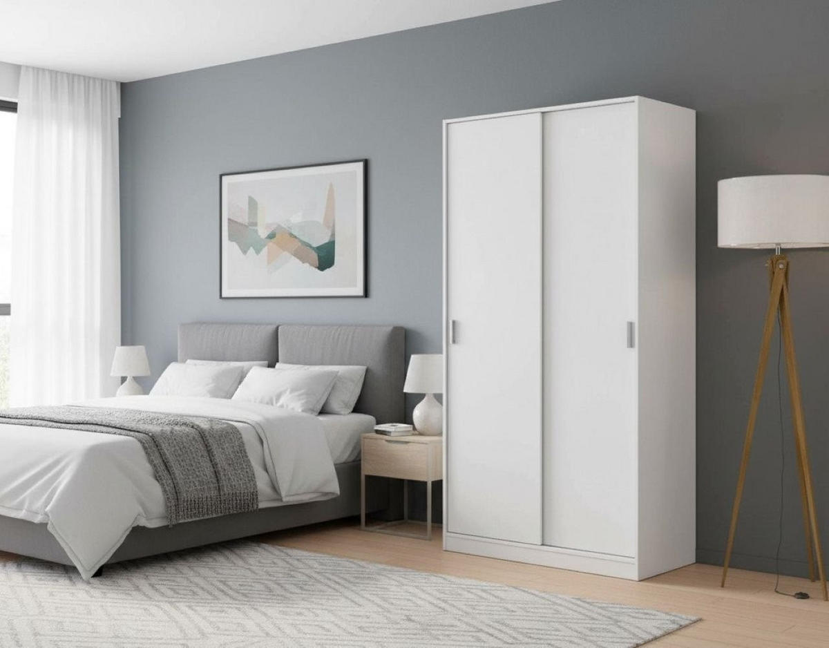 KLEIDERSCHRANK 2 TÜREN Weiß 50/100/200 cm - Weiß, Holzwerkstoff (100/200/50cm) - DMORA