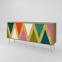 SIDEBOARD COLORFUL TRIANGLES, Eicheneffekt, 164,5x42x77,5 cm, 3 Türen - Eichefarben/Buchefarben, Holzwerkstoff/Buchenholz (164.5/77.5/42cm) - SpaceRebels