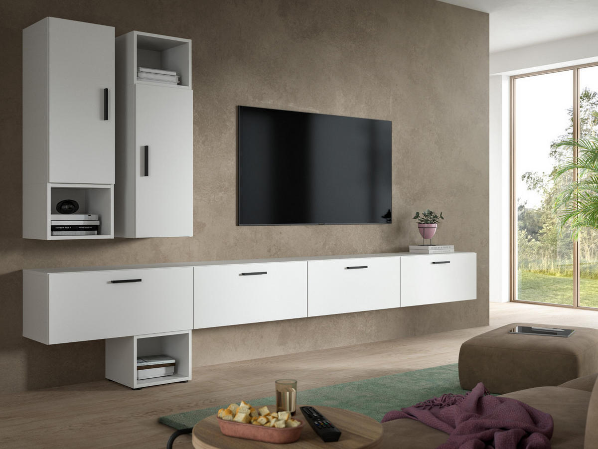 WOHNWAND weiß 300 cm, Wohnkombination hängend / stehend - Schwarz/Weiß, Holzwerkstoff/Kunststoff (300/178/34cm) - Inn.Furn